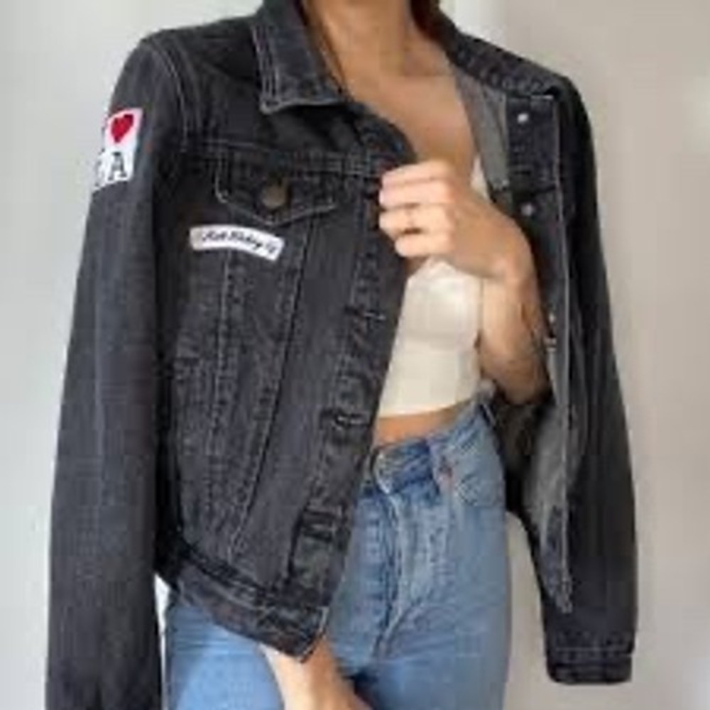 Young & Reckless Women's Small Black Denim Jacket Patches I Heart LA